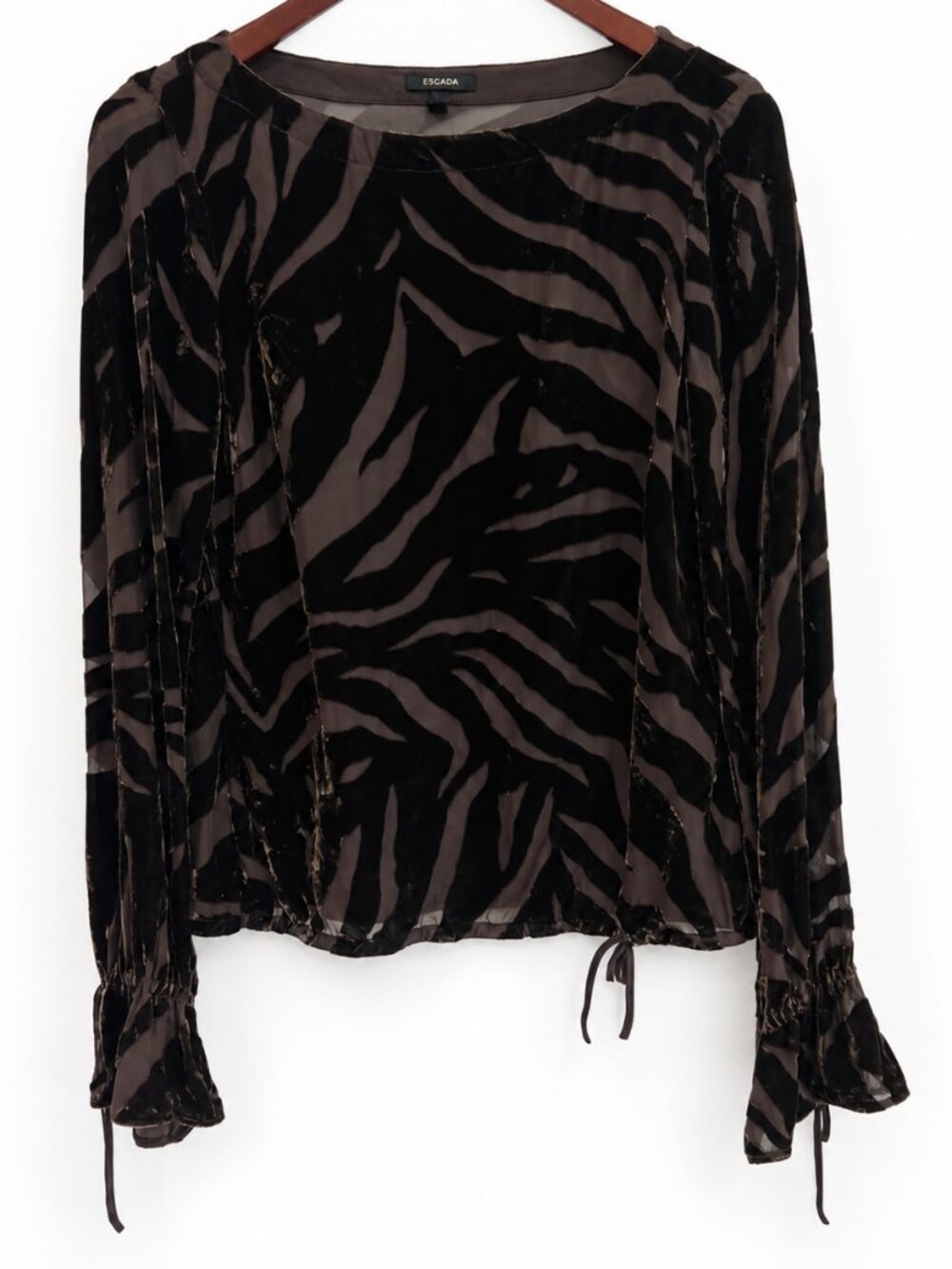 Escada Velvet Burnout Zebra Sheer Silk Blend Top Size Small 4/34 Brown Design